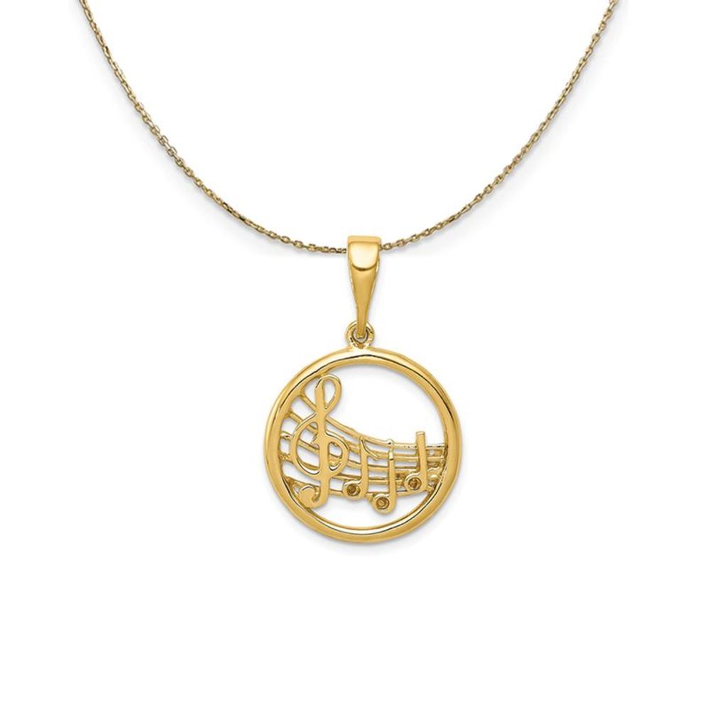 14k Yellow Gold Round Musical Chart Necklace - 18 Inch